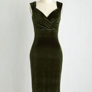 RockSteady "Lady Love Song" dress, Olive green velvet. Perfect for the holidays!